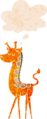 Düşünce baloncuğu ile çizgi film zürafası grunge sıkıntılı retro stili bir insan tarafından çizilmiş