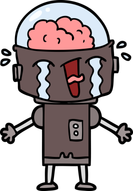 Bir insan tarafından çizilmiş ağlayan robot çizgi film.