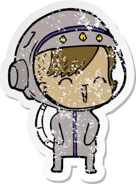 Bir insan tarafından çizilmiş mutlu bir uzay kızının sıkıntılı çıkartması.