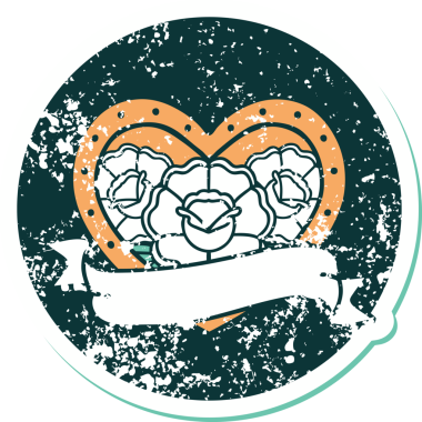 Bir insanın çizdiği çiçekli kalp ve pankartın sembolik dövmeli resmi.