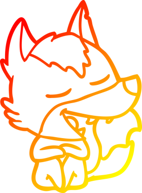 Bir insan tarafından çizilmiş gülen bir kurdun sıcak çizgi çizimi.