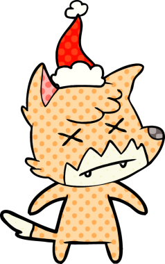 Bir insan tarafından çizilmiş Noel Baba şapkası giymiş ölü bir tilkinin el çizimi çizgi roman tasviri.