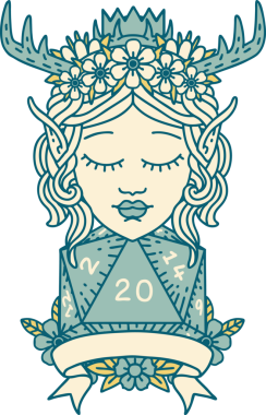 Retro Dövme Tarzı Elf Karakteri Bir insan tarafından çizilmiş doğal 20 zar ile