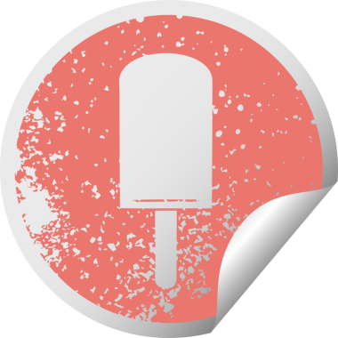 Sıkıntılı dairesel soyma etiketi garip sembolü turuncu buz lolipopu bir insan tarafından çizilmiş.