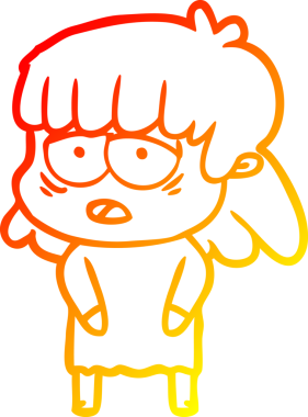 Bir insan tarafından çizilmiş, karikatür çizen, yorgun bir kadın.