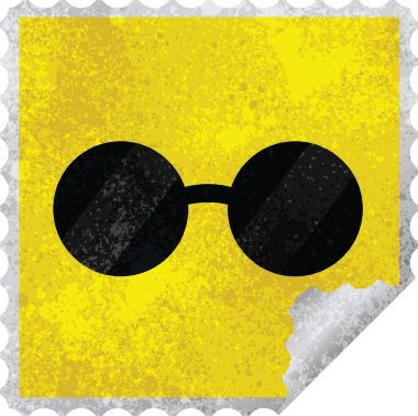 Bir insan tarafından çizilmiş güneş gözlüğü grafikli kare etiket