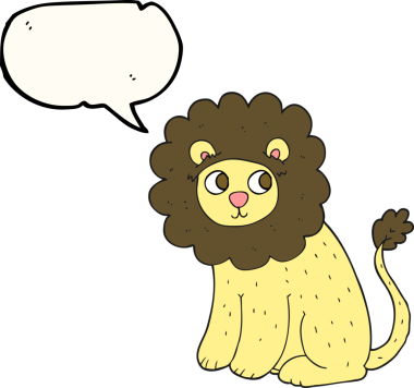Bir insan tarafından çizilmiş serbest konuşma balonu karikatürü şirin aslan.