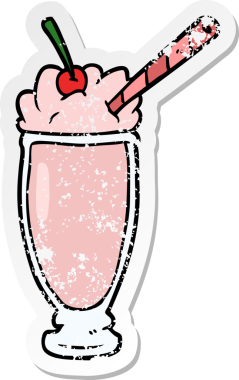 Bir insan tarafından çizilmiş karikatür milkshake 'inin sıkıntılı etiketi.