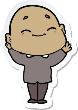 Bir insan tarafından çizilmiş mutlu kel bir adamın çıkartması.