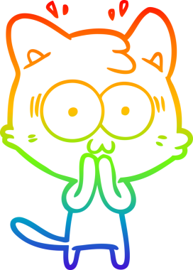 gökkuşağı gradyan çizgi çizimi bir insan tarafından çizilmiş sürpriz bir kedi