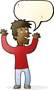 Bir insan tarafından çizilmiş konuşma balonuyla heyecanlı bir adam.