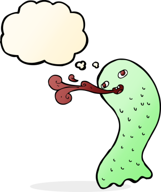 Bir insan tarafından çizilmiş düşünce baloncuklu komik çizgi film hayaleti.