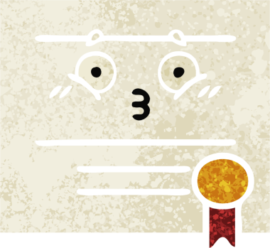 Bir insan tarafından çizilmiş mezuniyet diplomasının retro çizim tarzı karikatürü.