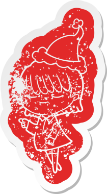 Bir insan tarafından çizilmiş Noel Baba şapkası giyen bir kadının garip bir karikatürü.