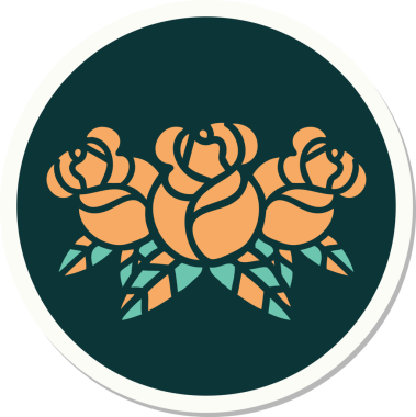 Bir insan tarafından çizilmiş bir buket çiçeğin geleneksel stiliyle dövme çıkartması.