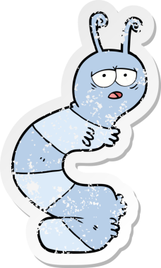 Bir insan tarafından çizilmiş yorgun bir tırtılın sıkıntılı çıkartması.