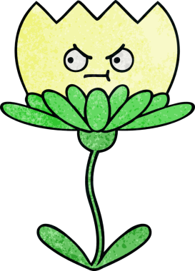 Bir insan tarafından çizilmiş bir çiçeğin retro grunge desen karikatürü