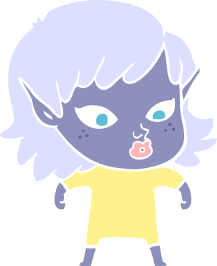 Bir insan tarafından çizilmiş düz renkli bir elf kızı.