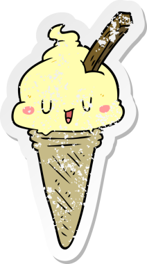 Bir insan tarafından çizilmiş tatlı bir karikatür dondurmasının sıkıntılı çıkartması.