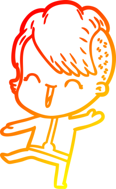 Bir insan tarafından çizilmiş uzay elbisesi giyen mutlu bir hipster kızın çizgi çizimi.