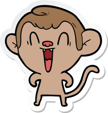 Bir insan tarafından çizilmiş gülen maymun çıkartması.