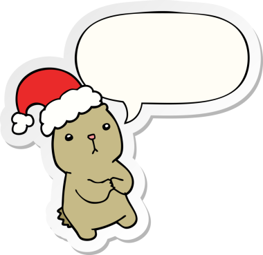 Bir insan tarafından çizilmiş konuşma baloncuğu çıkartmasıyla endişelenen çizgi film Noel Ayısı