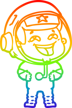 Gökkuşağı gradyan çizgi çizimi Bir insan tarafından çizilmiş gülen astronot