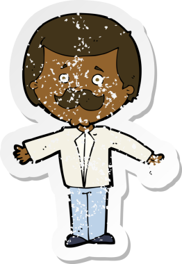 Çizgi filmdeki bıyıklı bir adamın insan tarafından çekilen kolları.