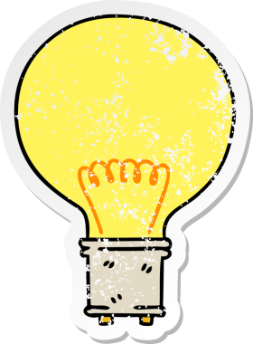 Bir insan tarafından çizilmiş garip bir el çıkartması çizilmiş karikatür ampulü.