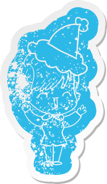 Bir insan tarafından çizilmiş Noel Baba şapkası giymiş, gülen bir kadının garip bir karikatürü.