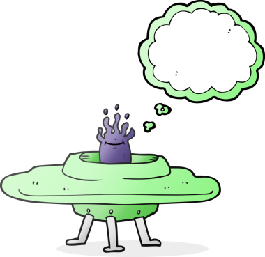 Bir insan tarafından çizilmiş serbest çizim balon karikatür uçan daire.