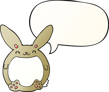 Bir insan tarafından çizilmiş, konuşma baloncuklu çizgi film tavşanı.