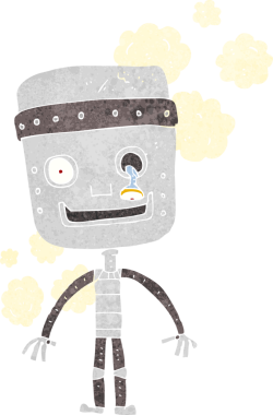 Bir insan tarafından çizilmiş komik robot.