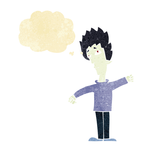 Bir insan tarafından çizilmiş düşünce balonlu vampir adam.