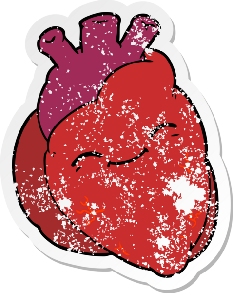 Bir insan tarafından çizilmiş mutlu bir kalbin hüzünlü çıkartması.