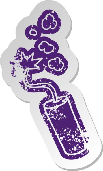 Bir insan tarafından çizilmiş dinamit çubuğunun sıkıntılı eski çizgi film çıkartması.