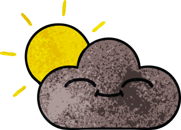 Bir fırtına bulutunun retro grunge dokusu ve bir insan tarafından çizilmiş güneş.