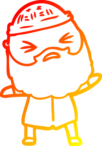 Bir insan tarafından çizilmiş sakallı bir çizgi film karakteri.