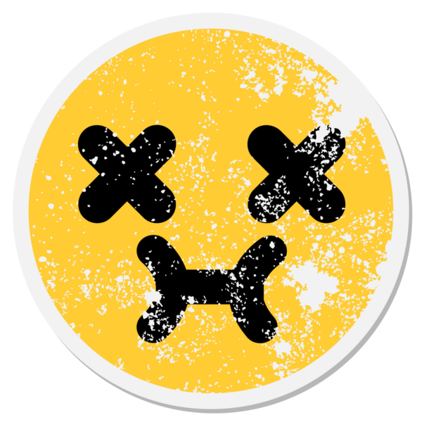 Bir insan tarafından çizilmiş sevimli ölü yüz dairesel etiketi.