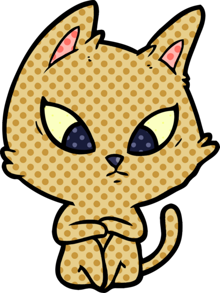 Bir insan tarafından çizilmiş kafası karışmış çizgi film kedisi.