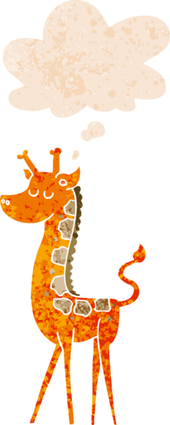 Düşünce baloncuğu ile çizgi film zürafası grunge sıkıntılı retro stili bir insan tarafından çizilmiş