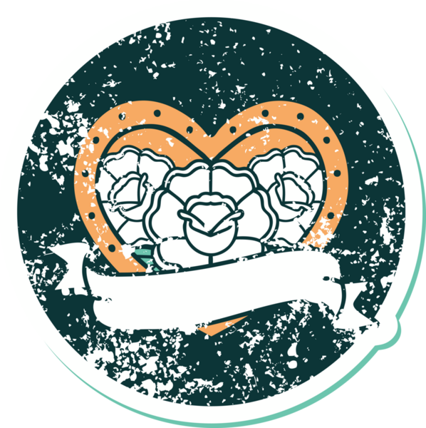 Bir insanın çizdiği çiçekli kalp ve pankartın sembolik dövmeli resmi.