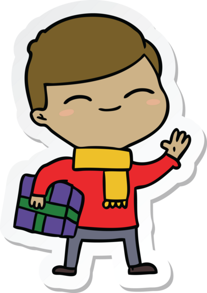 Bir insan tarafından çizilmiş, gülümseyen bir çocuğun çıkartması.