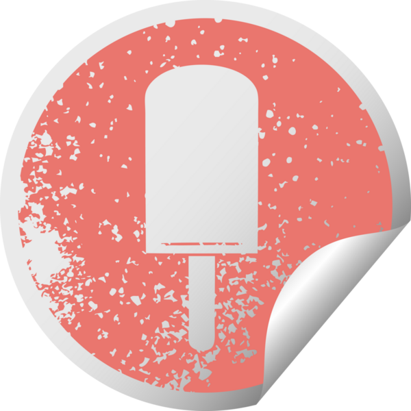 Sıkıntılı dairesel soyma etiketi garip sembolü turuncu buz lolipopu bir insan tarafından çizilmiş.