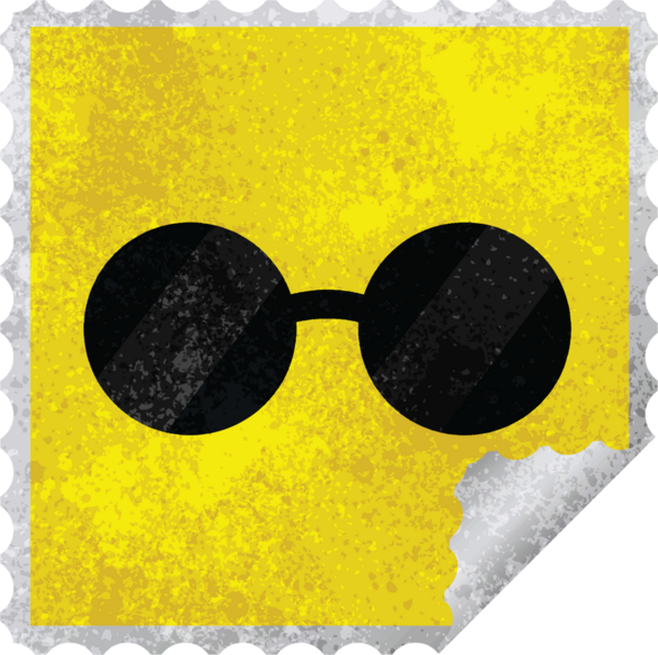 Bir insan tarafından çizilmiş güneş gözlüğü grafikli kare etiket