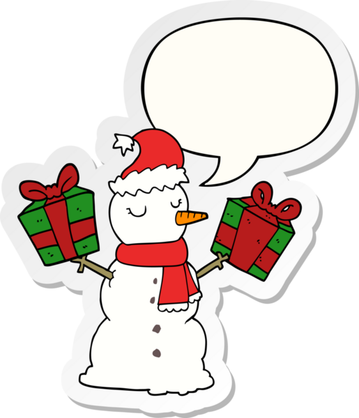 Bir insan tarafından çizilmiş konuşma balonu çıkartmalı kardan adam.