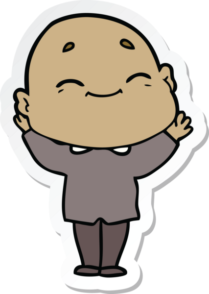 Bir insan tarafından çizilmiş mutlu kel bir adamın çıkartması.