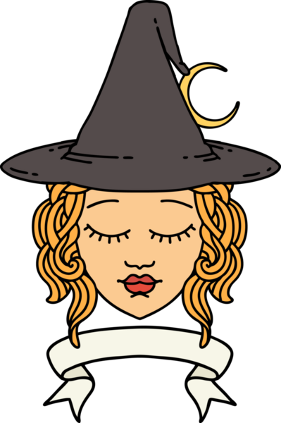 Retro Dövme Tarzı İnsan Cadı Karakteri Bir insan tarafından çizilmiş pankartıyla