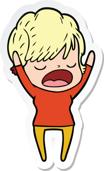 Bir insan tarafından çizilmiş bir karikatür kadının çıkartması.