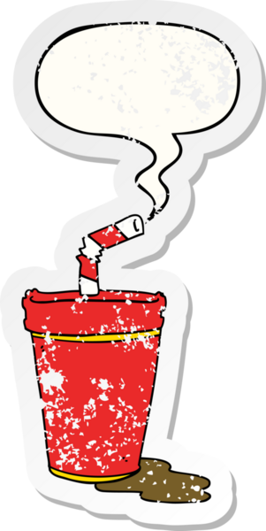 Konuşma baloncuklu karikatür bardağı bir insan tarafından çizilmiş sıkıntılı eski bir çıkartma